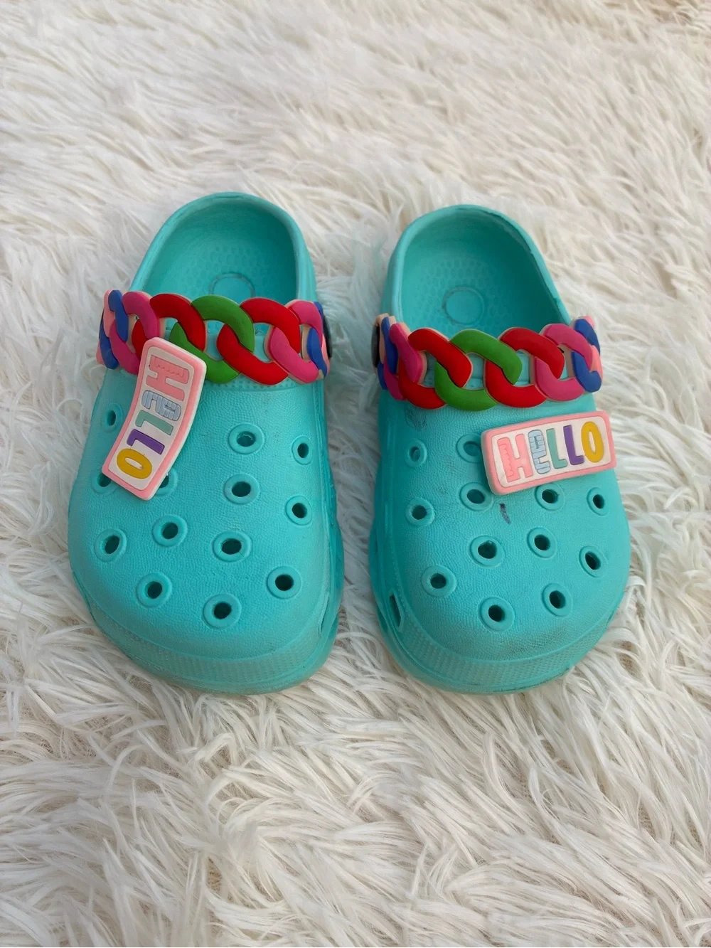 Kids Teal Slip-On Clogs with Colorful Chain Strap and 